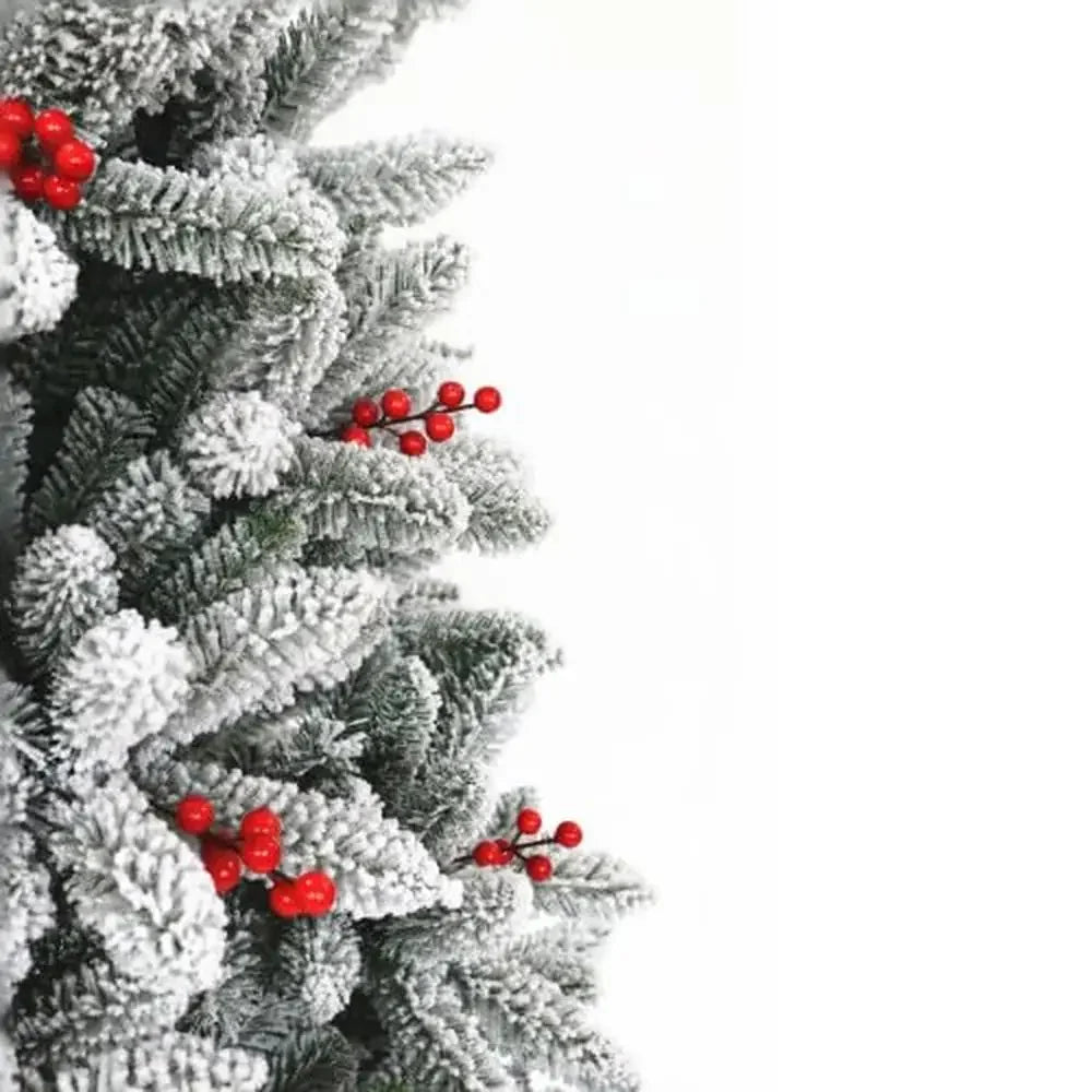 7.5ft Snow Flocked Artificial Spruce Christmas Tree w/Cones & Berries Easy Assembly & Foldable Stand Home Office Party Display