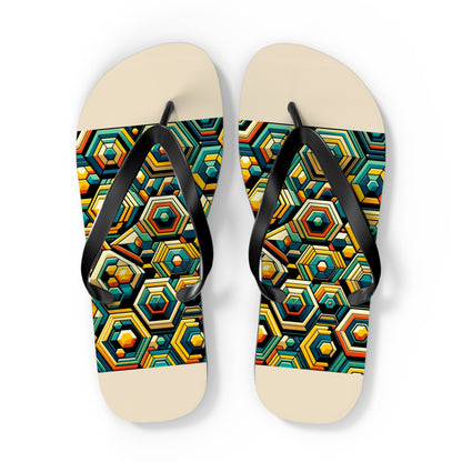 Geometric Buzz Honeycomb Flip Flops - Vibrant and Modern Footwear