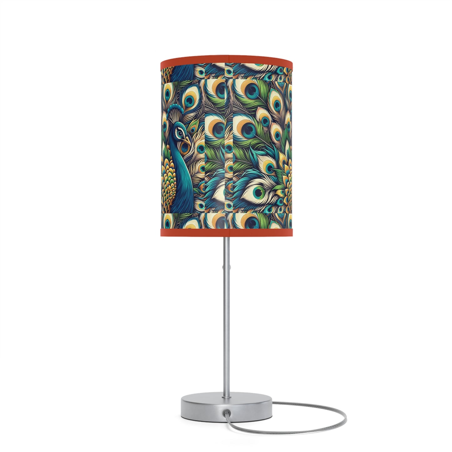 Regal Radiance Table Lamp with Peacock Plume Pattern