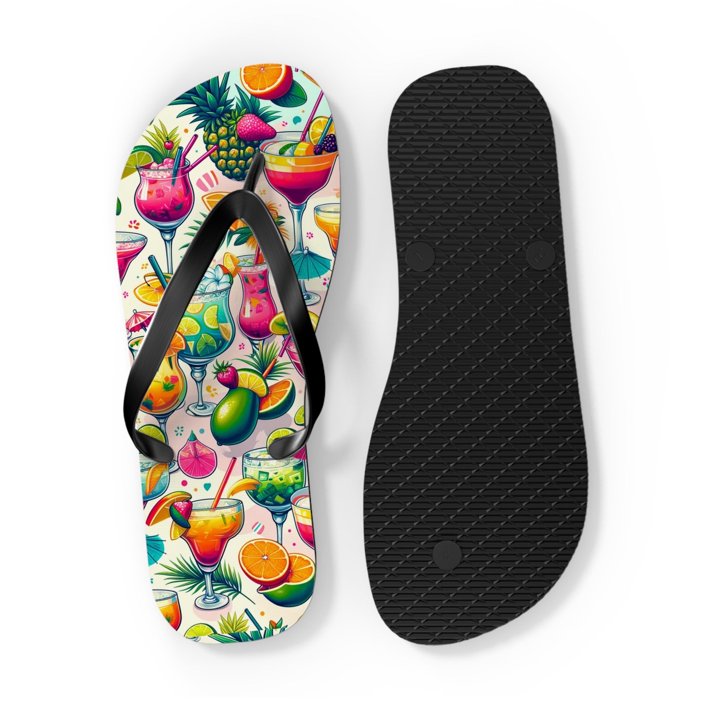 Tropical Paradise Cocktail Flip Flops - Vibrant and Fun Summer Footwear