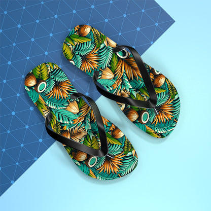 Tropical Oasis Palm & Coconut Flip Flops