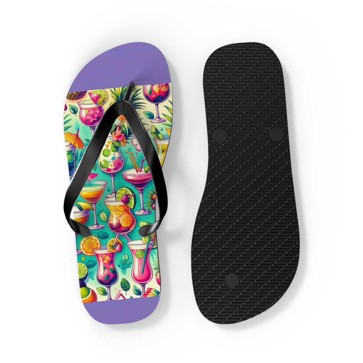 Tropical Cocktail Paradise Flip Flops - Fun and Festive Vacation Footwear