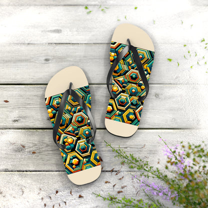 Geometric Buzz Honeycomb Flip Flops - Vibrant and Modern Footwear