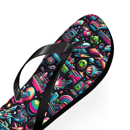 Retro Gamer's Paradise Flip Flops - Classic Arcade-Inspired Footwear