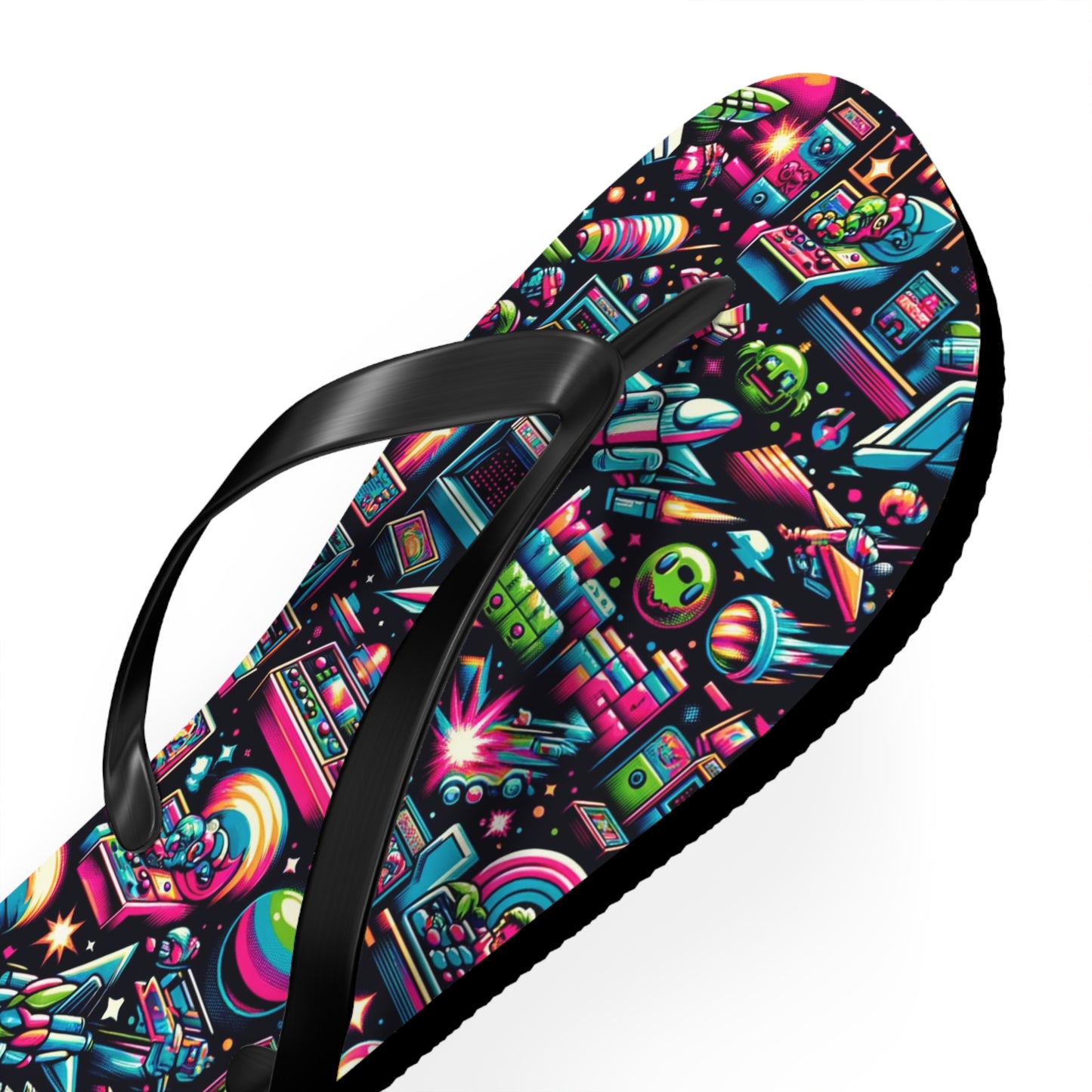 Retro Gamer's Paradise Flip Flops - Classic Arcade-Inspired Footwear