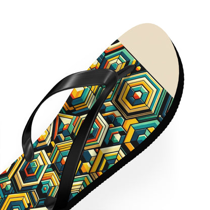 Geometric Buzz Honeycomb Flip Flops - Vibrant and Modern Footwear