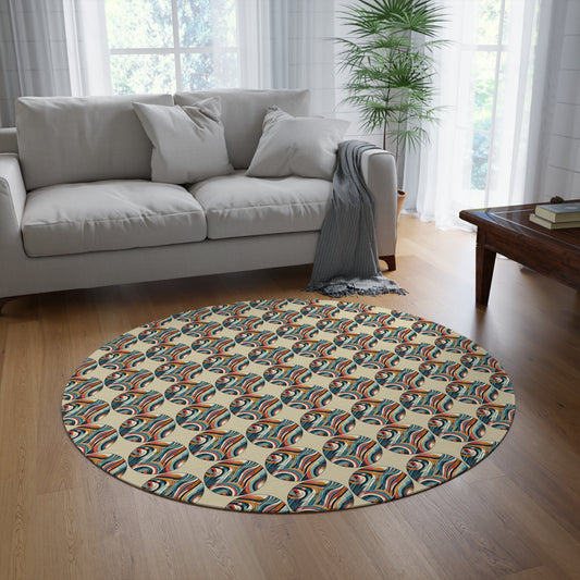 Geometric Vibrance" - Abstract 60" Round Chenille Rug