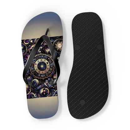 Cosmic Zodiac Wonders Flip Flops - Mystical Astrology-Inspired Footwear