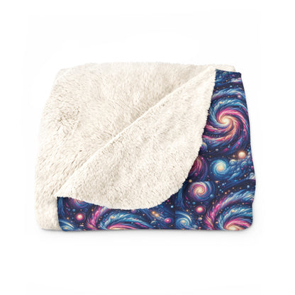 Cosmic Galaxy Dream Sherpa Fleece Blanket - Starry Nebula Night Sky Design
