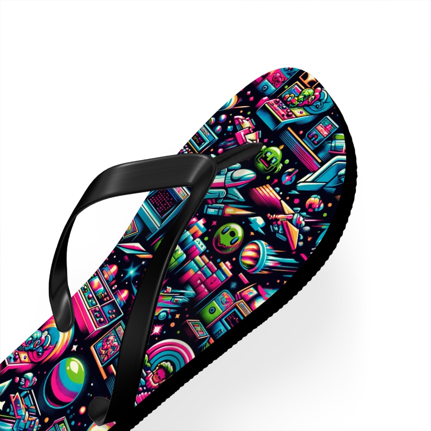 Retro Gamer's Paradise Flip Flops - Classic Arcade-Inspired Footwear