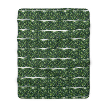Tropical Rainforest Haven Sherpa Fleece Blanket - Lush Greenery & Exotic Flora Design