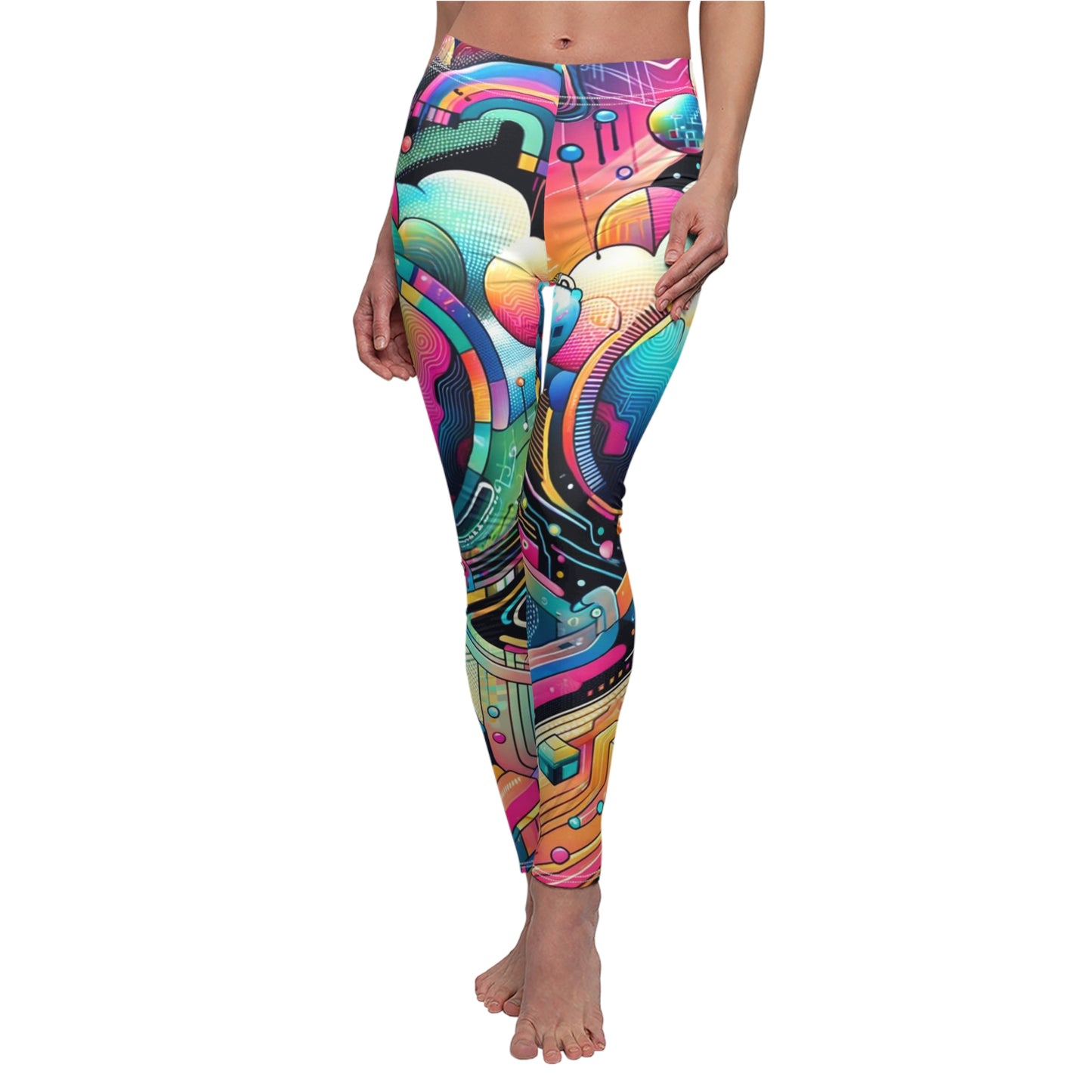 VirtualVogue Women's Leggings: Neon Digital Dreamscape