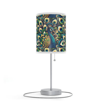 Regal Radiance Table Lamp with Peacock Plume Pattern