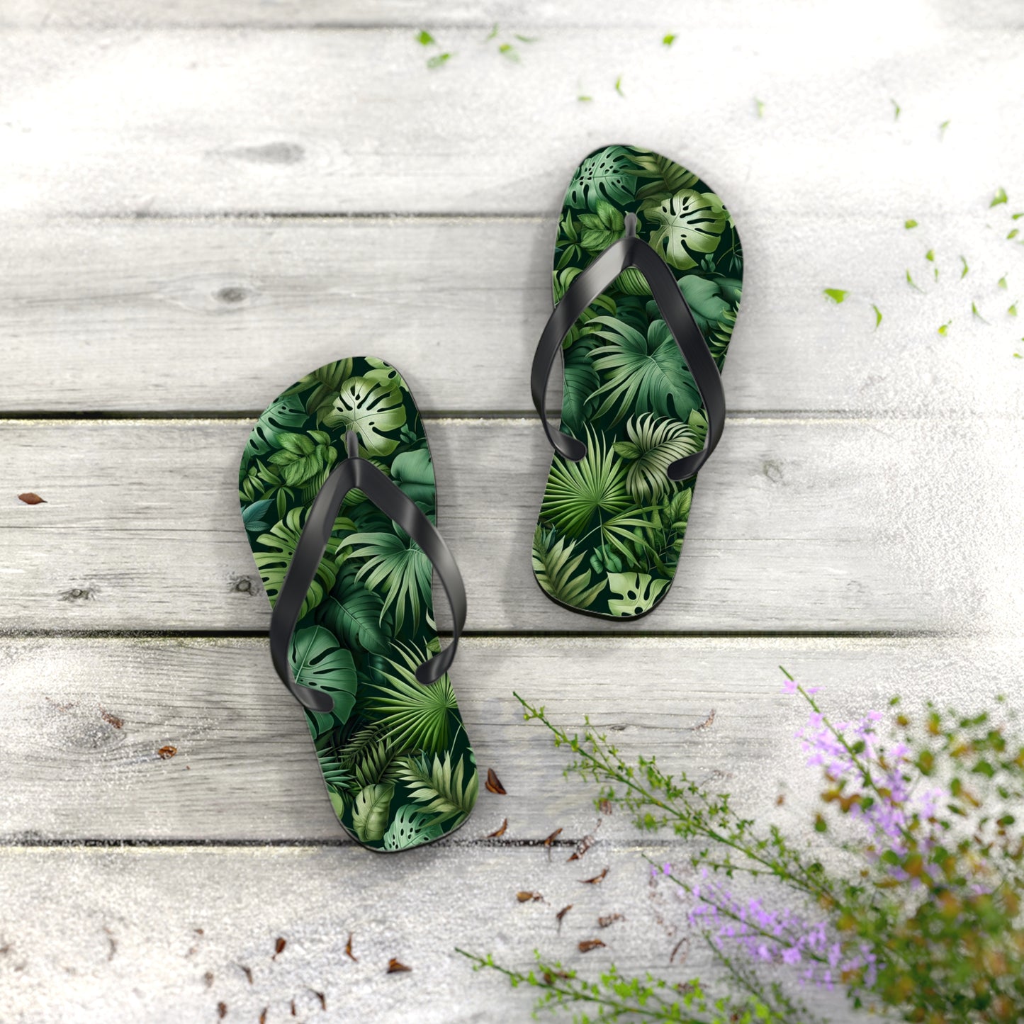 Tropical Jungle Foliage Flip Flops - Lush and Exotic Footwear