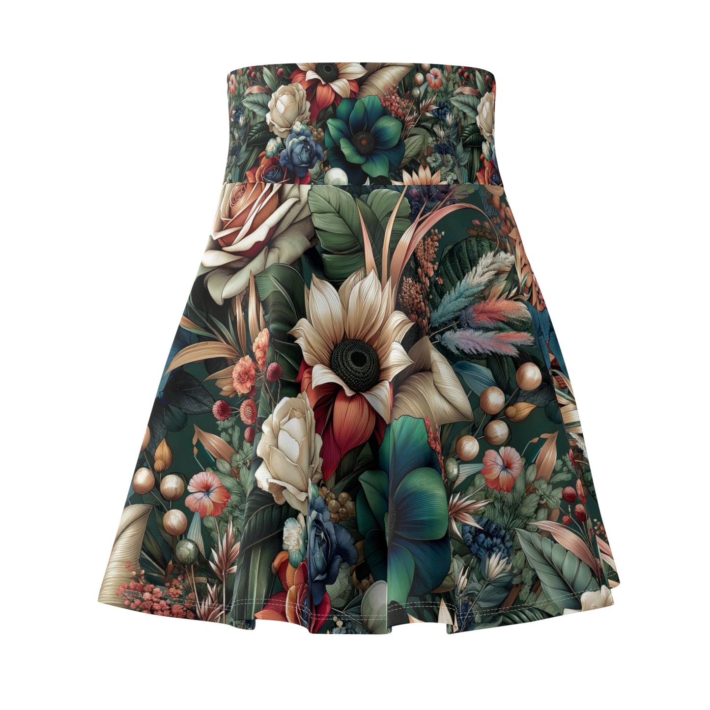 "Floral Symphony" Artistic Jewel-Tone Women's Skater Skirt