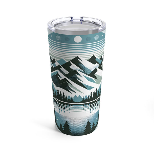 Mountain Tranquility 20oz Tumbler - Serene Landscape Design with Snow-Capped Peaks