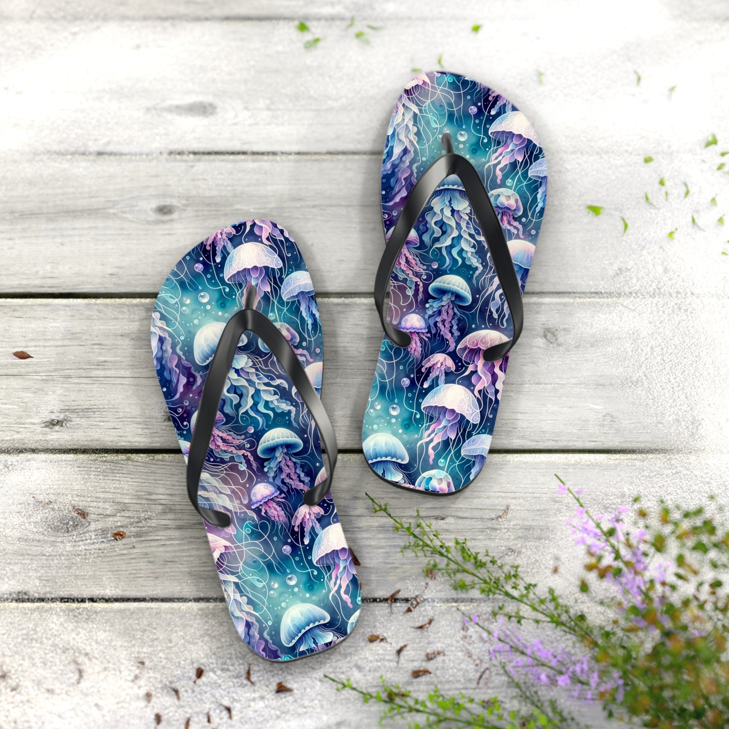 Oceanic Dreams Jellyfish Flip Flops - Serene Underwater Elegance