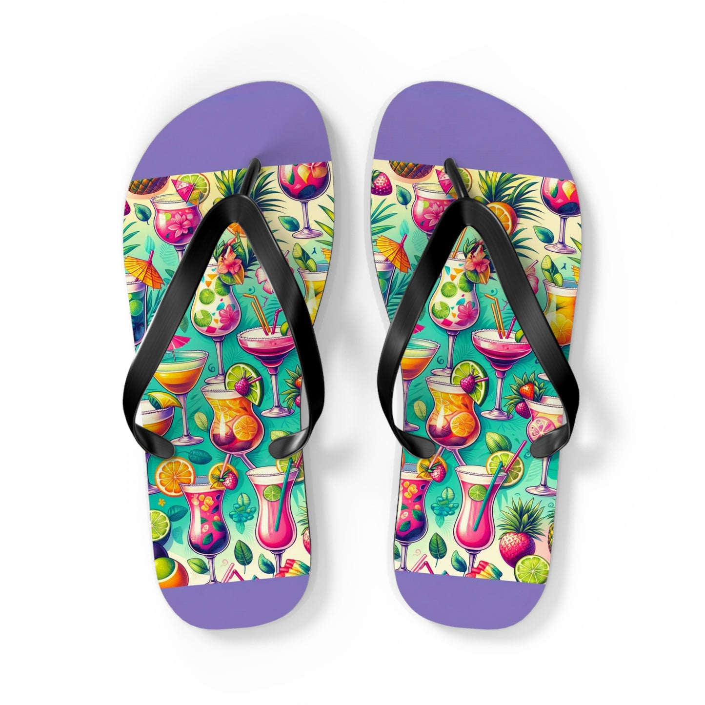 Tropical Cocktail Paradise Flip Flops - Fun and Festive Vacation Footwear