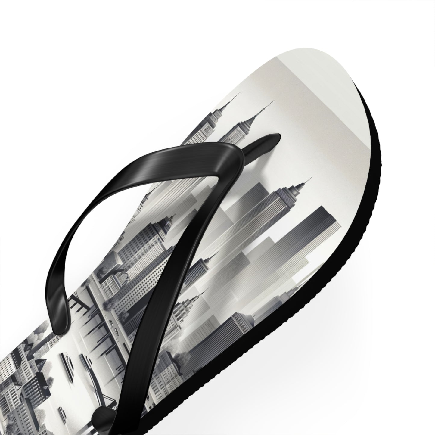 Urban Elegance Grayscale Cityscape Flip Flops - Chic and Sophisticated Footwear