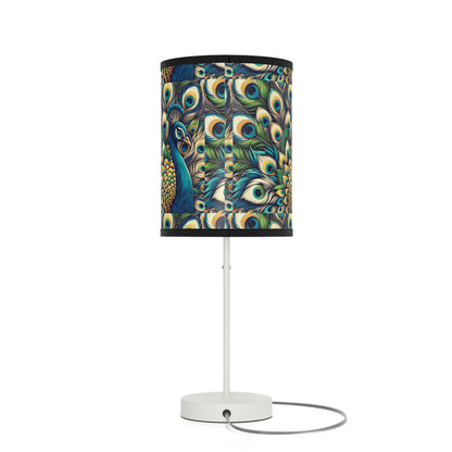 Regal Radiance Table Lamp with Peacock Plume Pattern