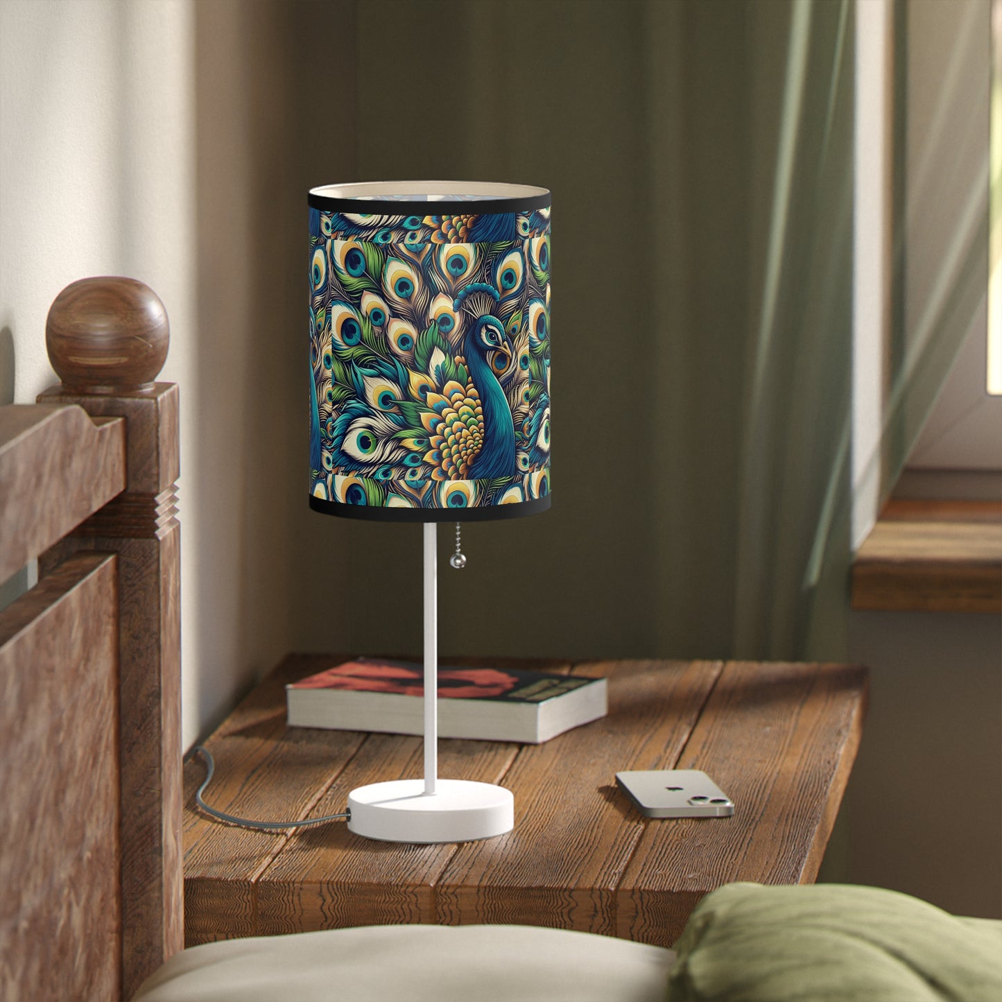 Regal Radiance Table Lamp with Peacock Plume Pattern