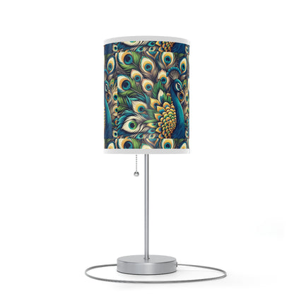 Regal Radiance Table Lamp with Peacock Plume Pattern