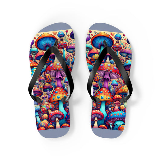 Enchanted Forest Psychedelic Mushroom Flip Flops - Vibrant Whimsy Footwear