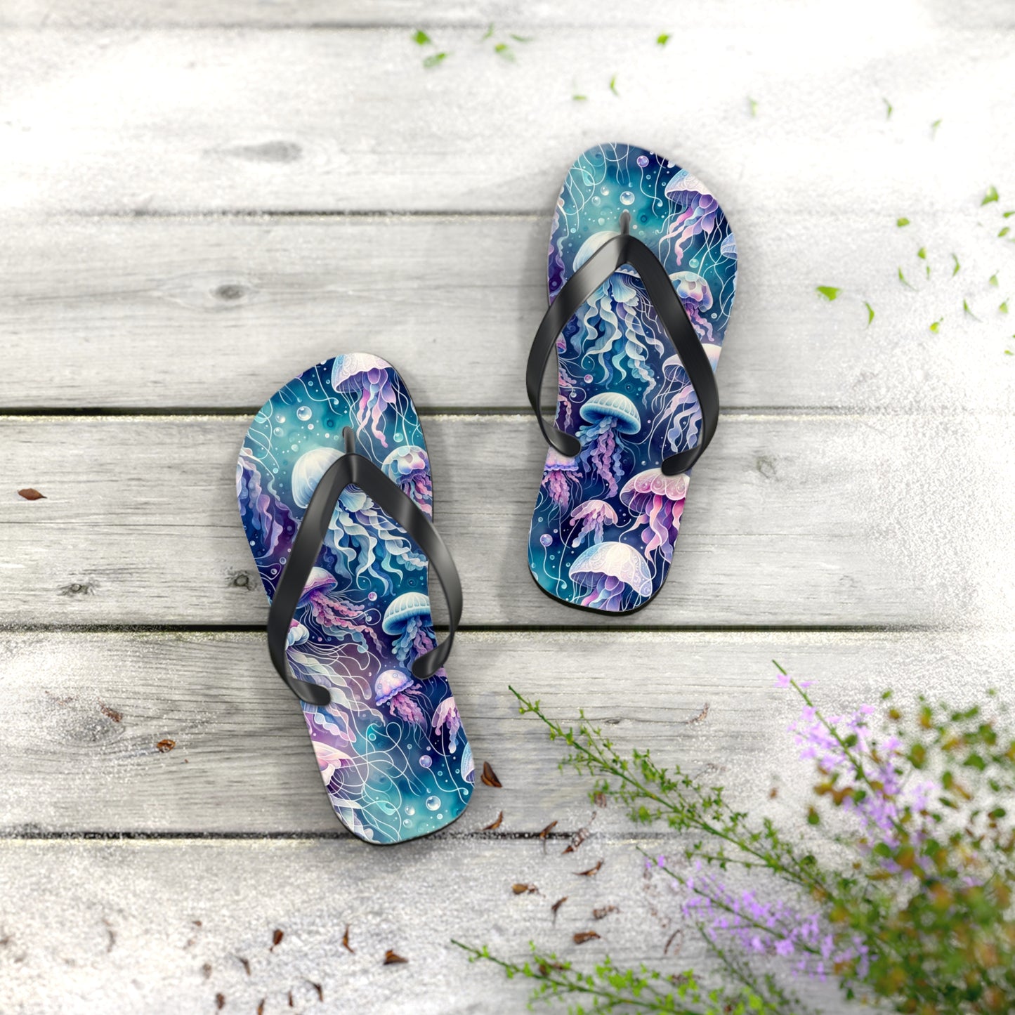 Oceanic Dreams Jellyfish Flip Flops - Serene Underwater Elegance