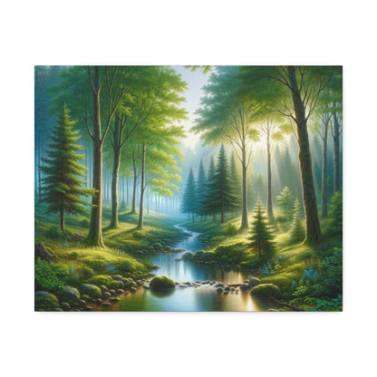 Whispering Woods: Tranquil Forest Stream Canvas Art