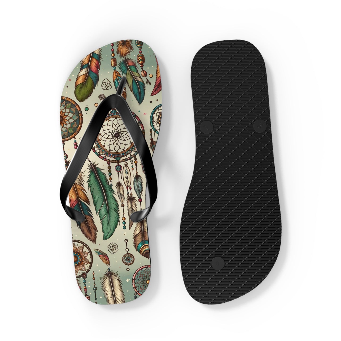 Bohemian Spirit Dreamcatcher Flip Flops - Artistic and Soulful Footwear