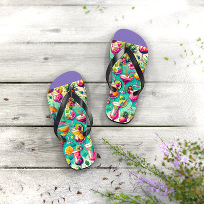 Tropical Cocktail Paradise Flip Flops - Fun and Festive Vacation Footwear