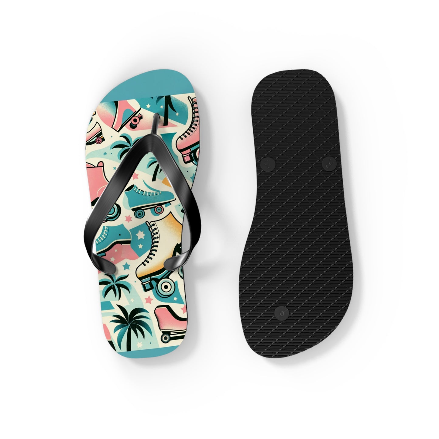 Retro Skate & Palm Summer Flip Flops - Playful Pastel Paradise Footwear