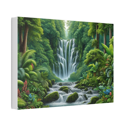 Tropical Rainforest Oasis Canvas Art - Hyper-Realistic Waterfall Scene