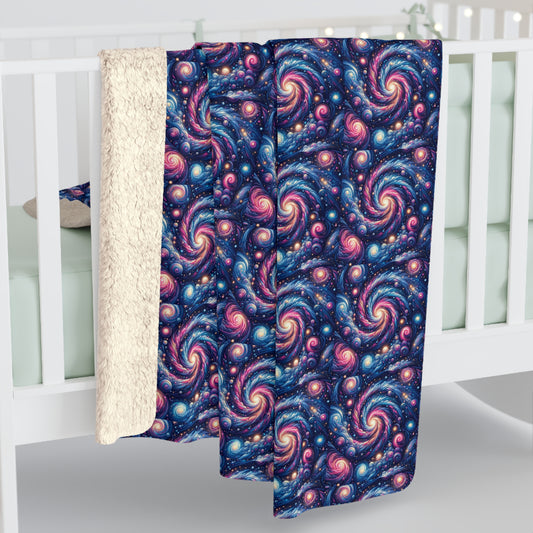 Cosmic Galaxy Dream Sherpa Fleece Blanket - Starry Nebula Night Sky Design
