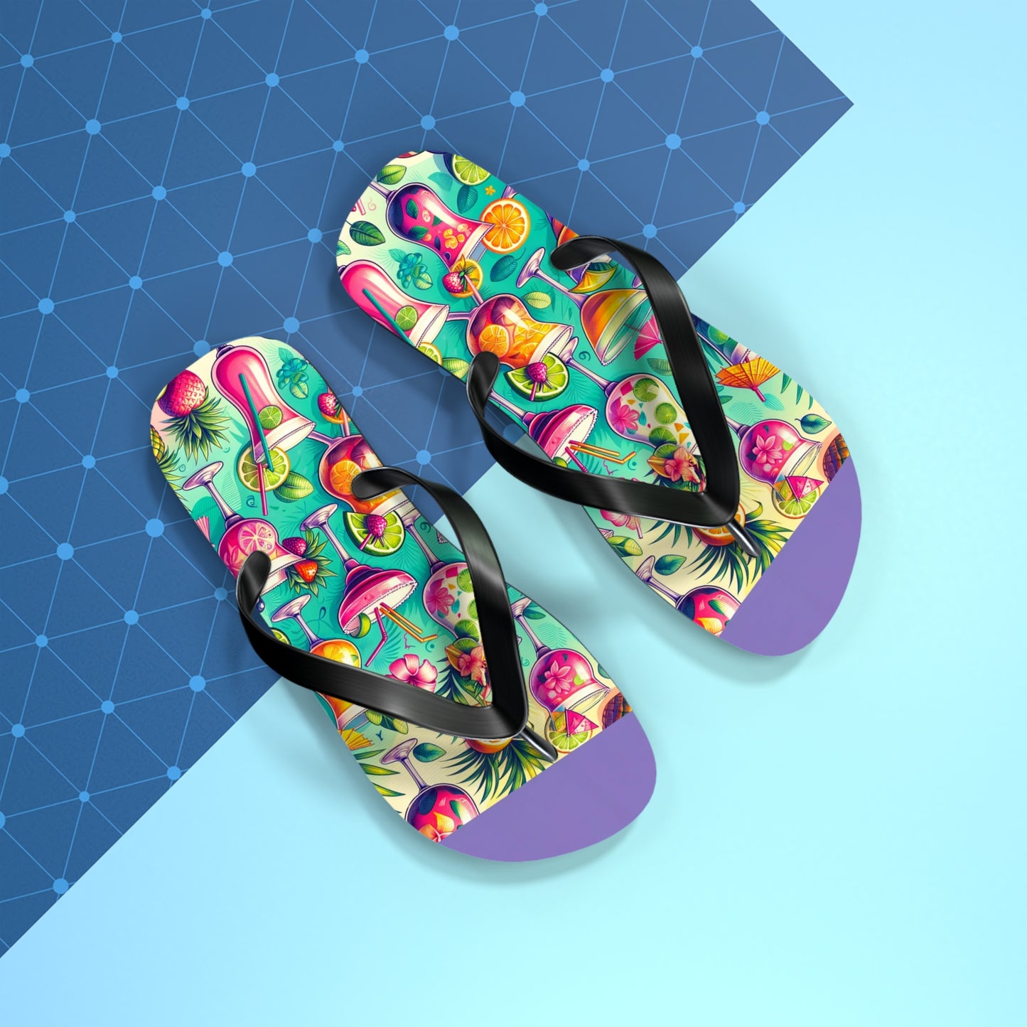 Tropical Cocktail Paradise Flip Flops - Fun and Festive Vacation Footwear