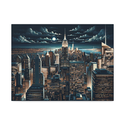 New York City Nightscape Canvas Art - Illuminated Skyline Panorama