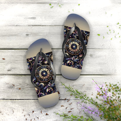 Cosmic Zodiac Wonders Flip Flops - Mystical Astrology-Inspired Footwear
