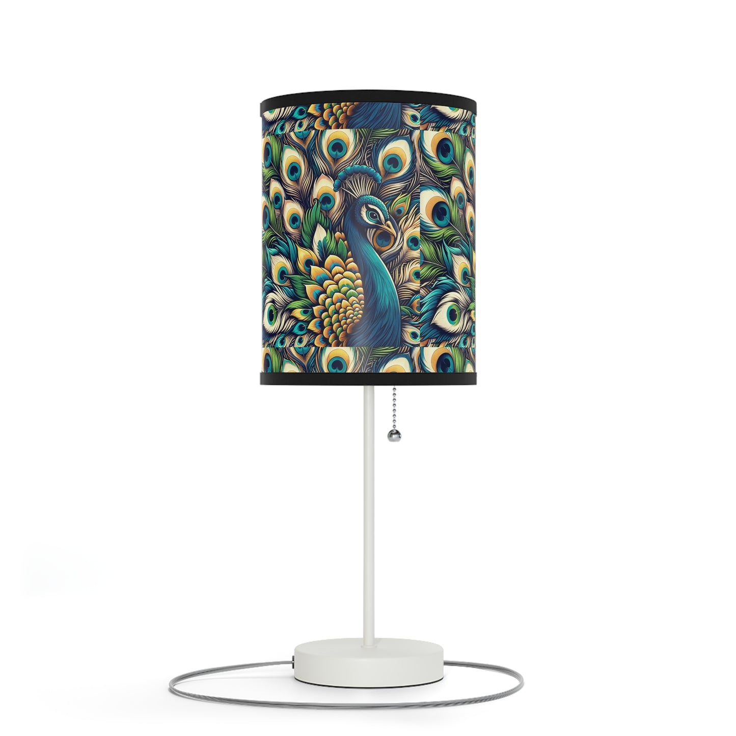 Regal Radiance Table Lamp with Peacock Plume Pattern