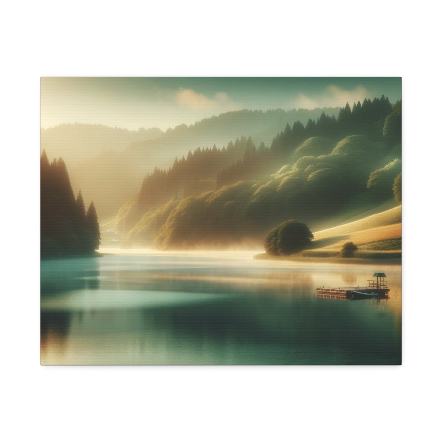 Dawn's Tranquility: Peaceful Lakeside Morning Artwork