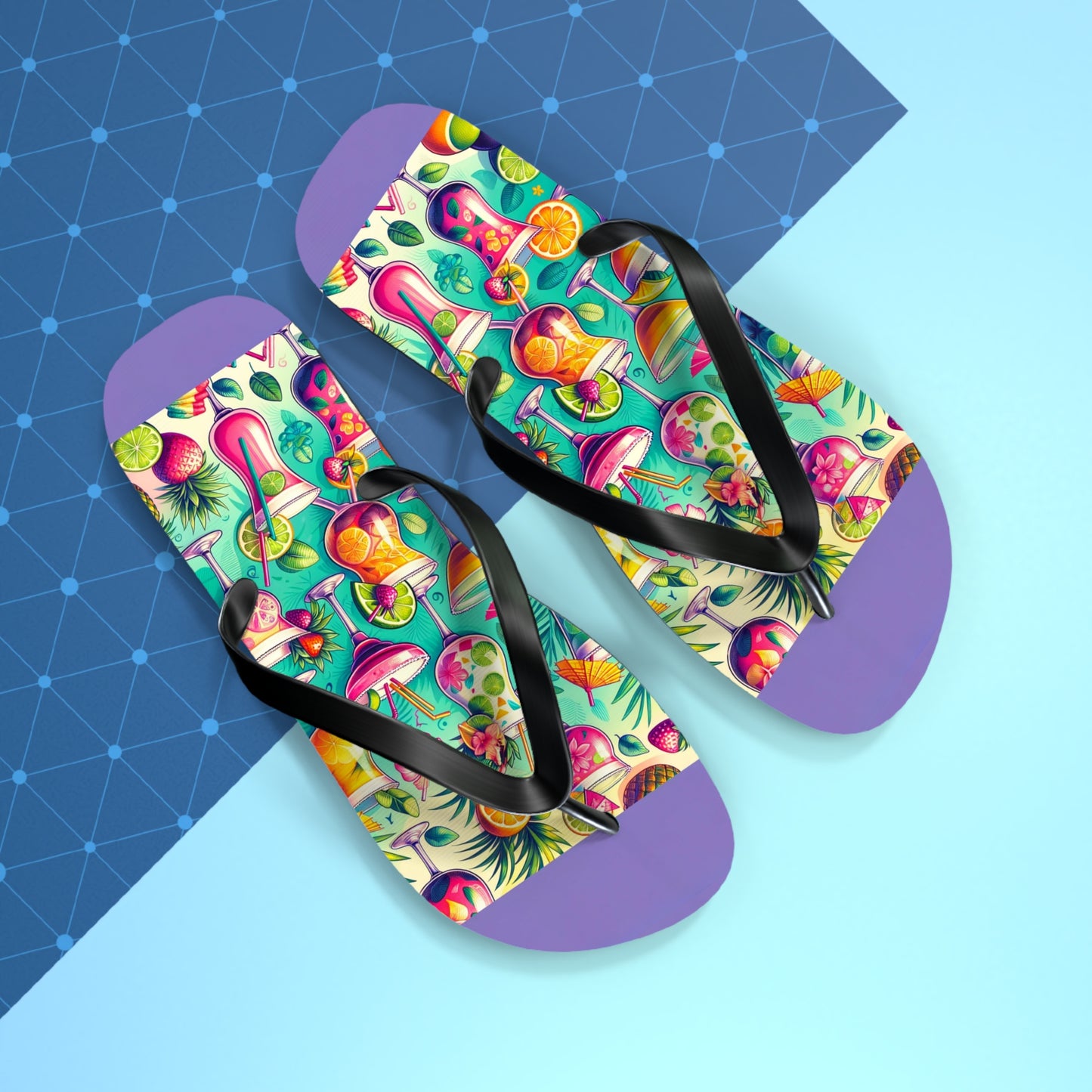 Tropical Cocktail Paradise Flip Flops - Fun and Festive Vacation Footwear