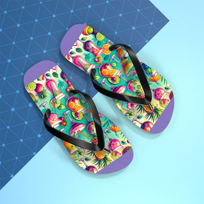 Tropical Cocktail Paradise Flip Flops - Fun and Festive Vacation Footwear