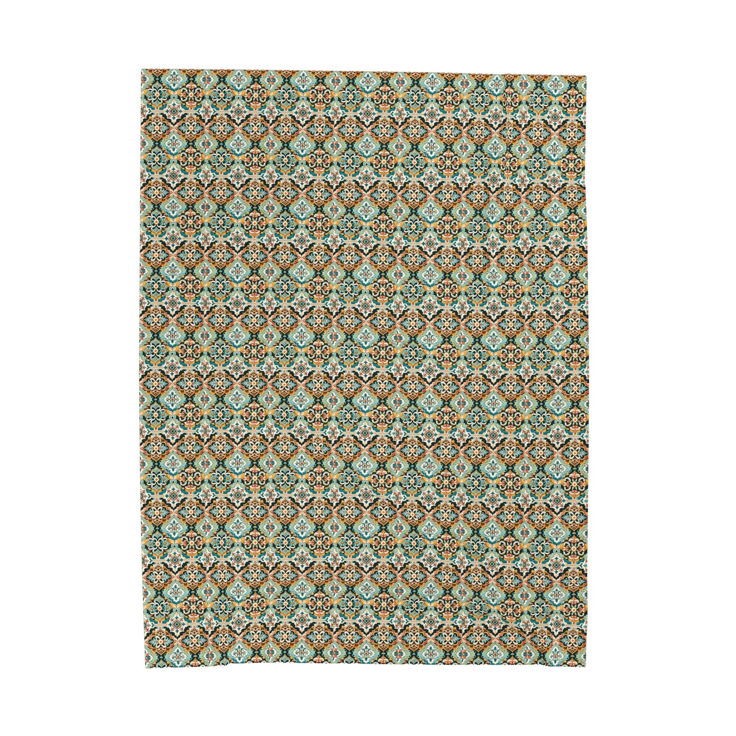 Moroccan Elegance: Vibrant Tile-Inspired Velveteen Plush Blanket