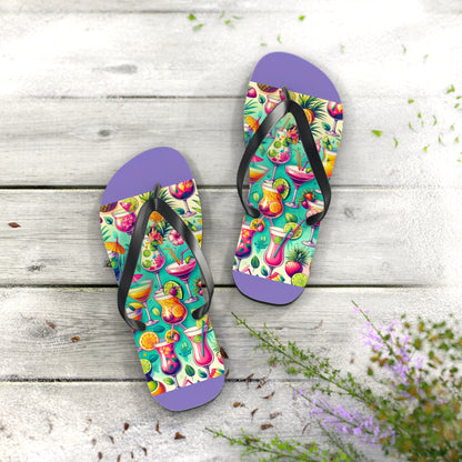 Tropical Cocktail Paradise Flip Flops - Fun and Festive Vacation Footwear