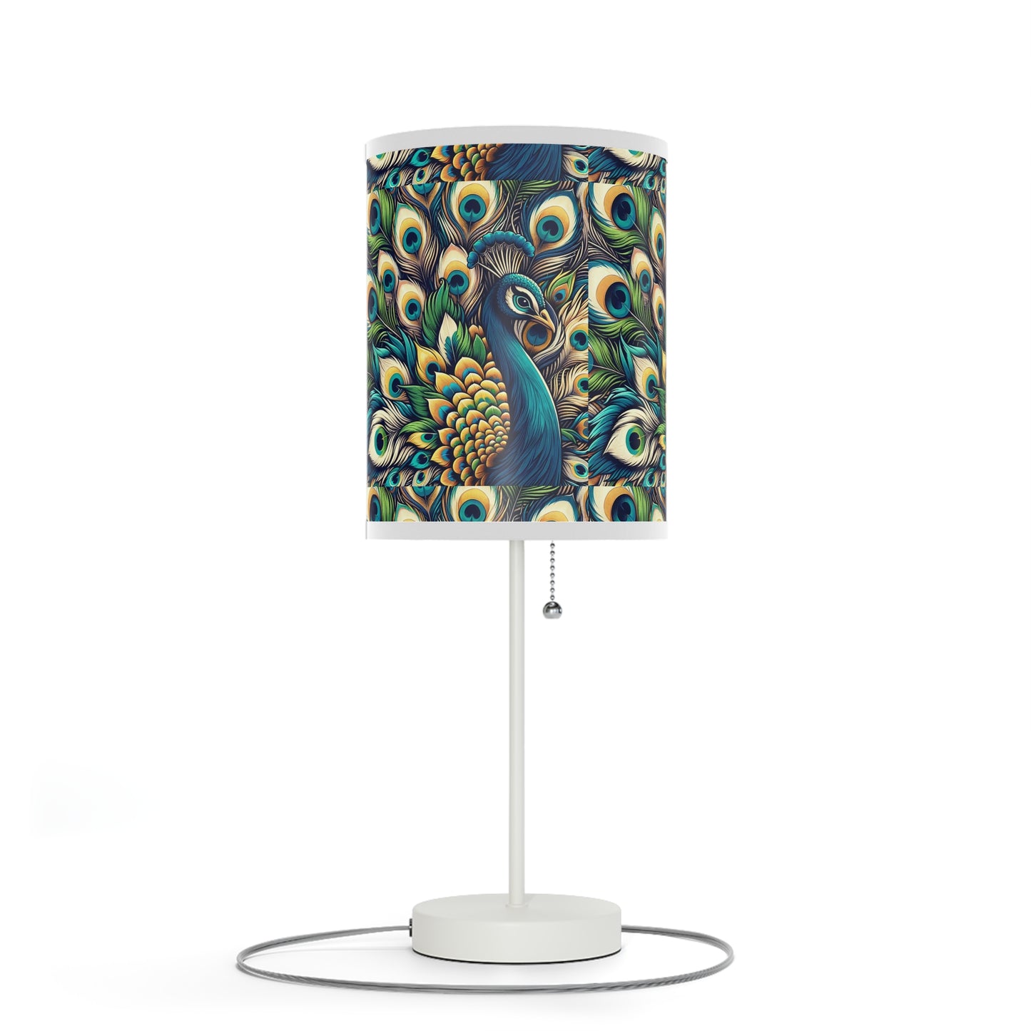 Regal Radiance Table Lamp with Peacock Plume Pattern