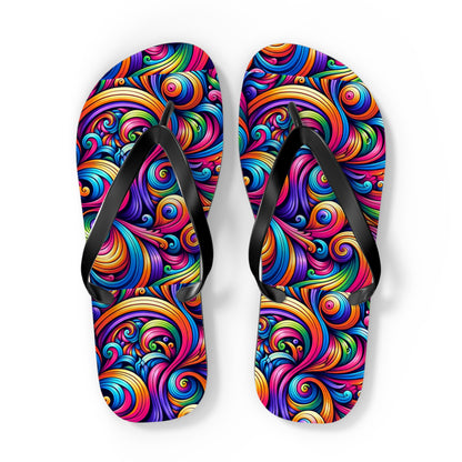 Vibrant Vortex Psychedelic Swirl Flip Flops - Bold & Colorful Summer Statement