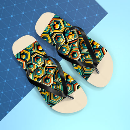 Geometric Buzz Honeycomb Flip Flops - Vibrant and Modern Footwear