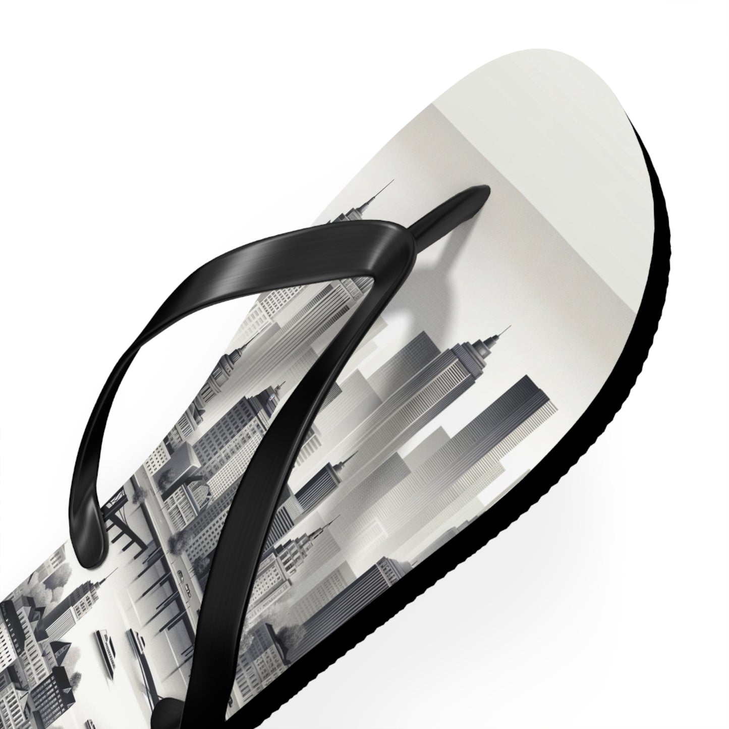 Urban Elegance Grayscale Cityscape Flip Flops - Chic and Sophisticated Footwear