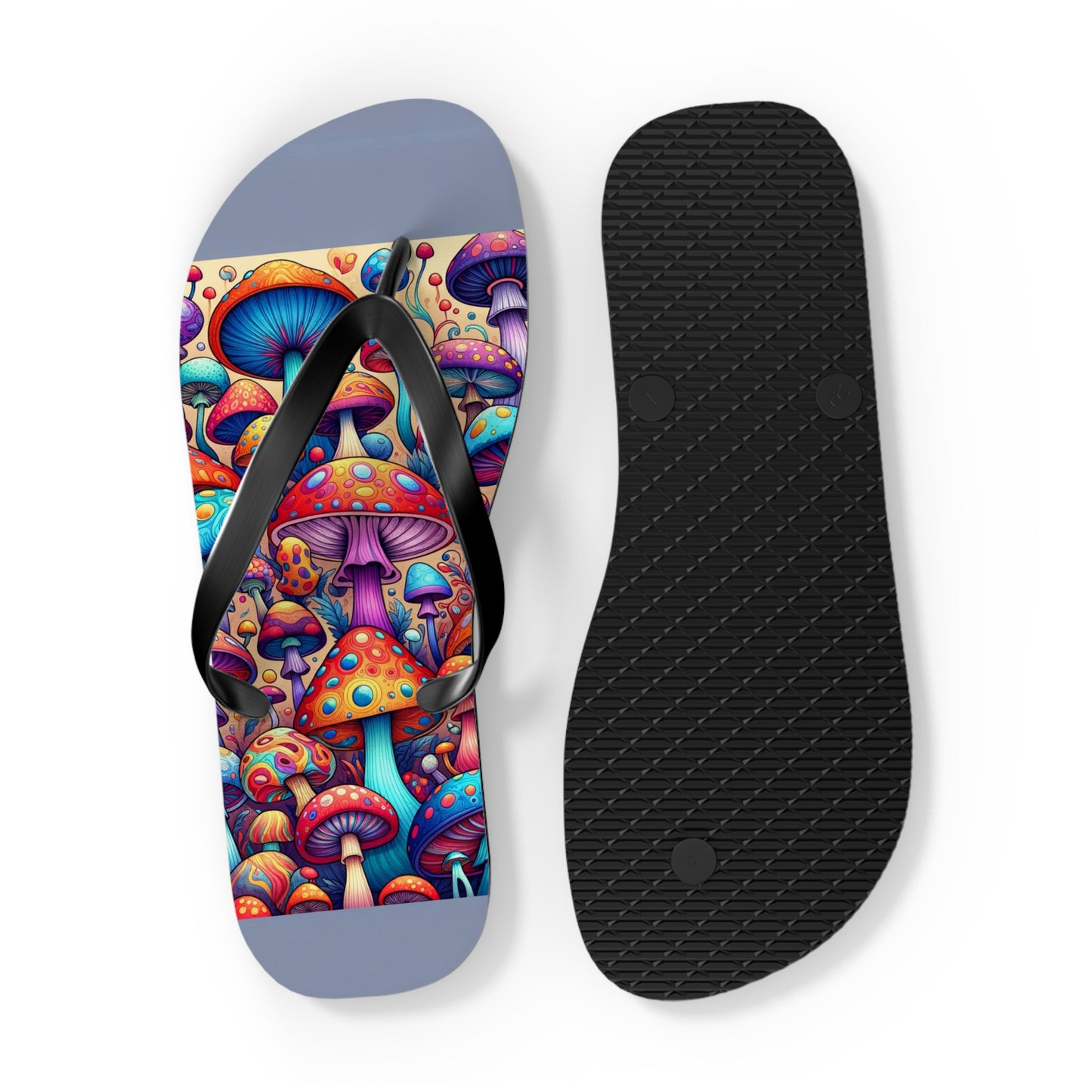 Enchanted Forest Psychedelic Mushroom Flip Flops - Vibrant Whimsy Footwear