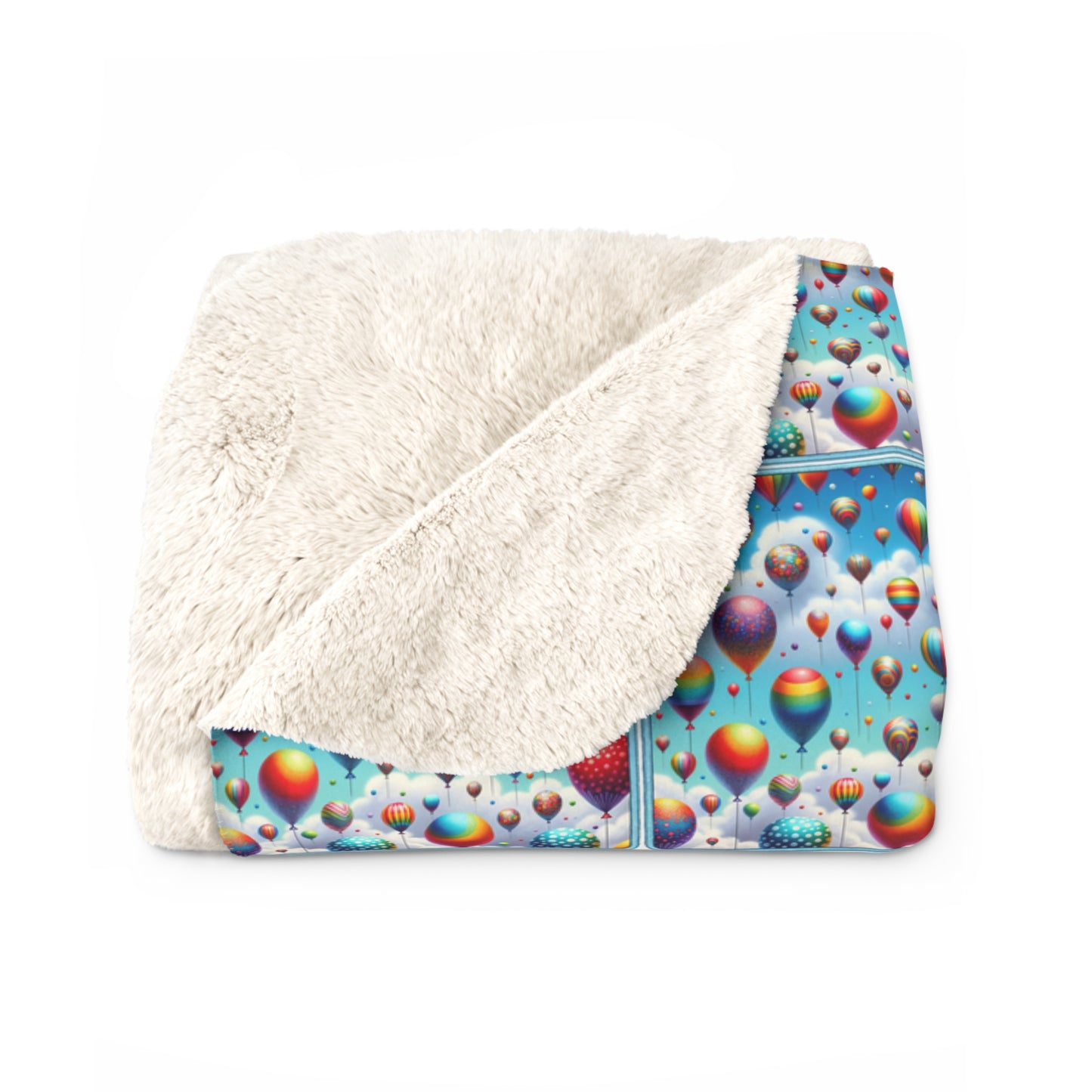 Up, Up, and Away Sherpa Fleece Blanket - Colorful Floating Balloons Design