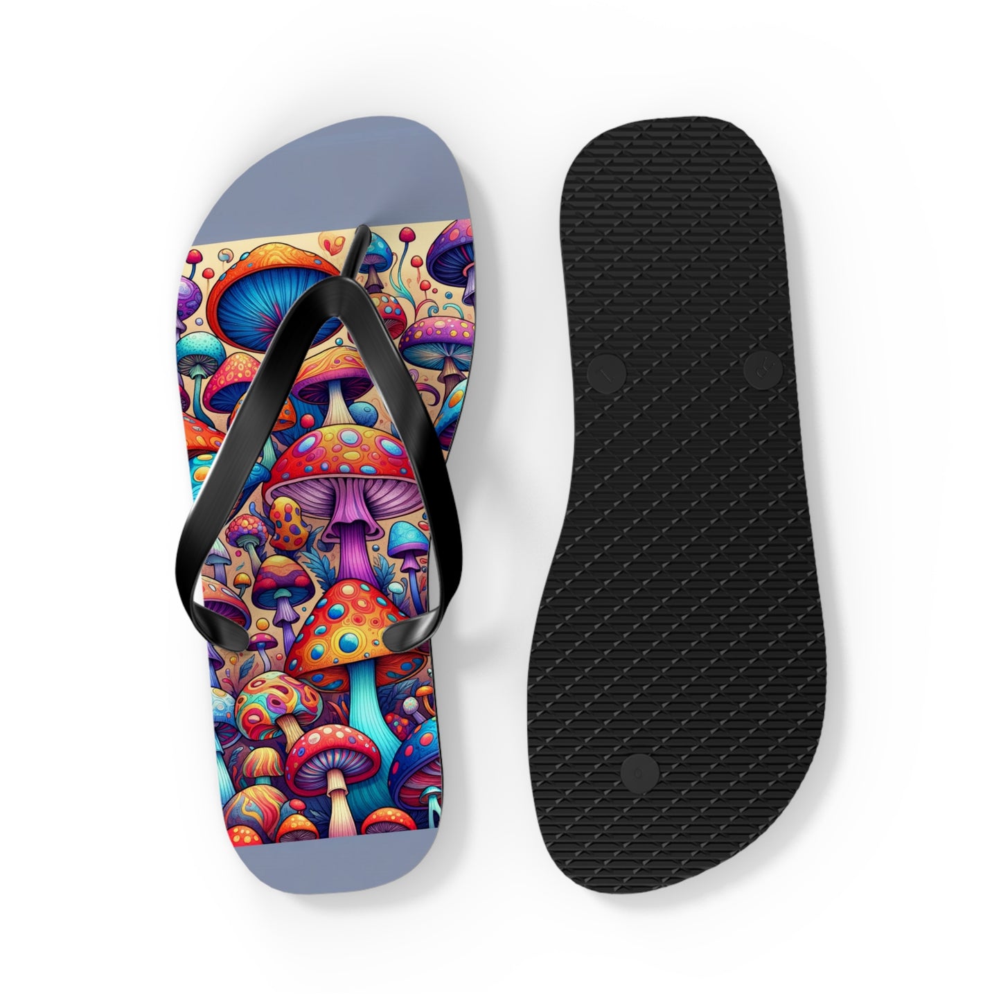 Enchanted Forest Psychedelic Mushroom Flip Flops - Vibrant Whimsy Footwear